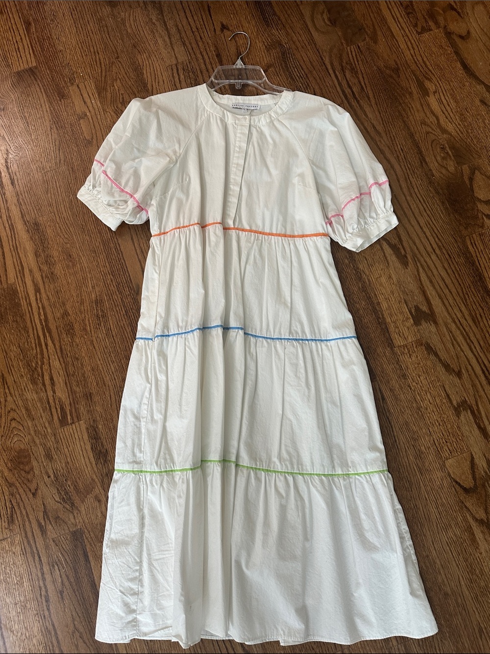 English Factory White Midi Dress with Pastel Trim Accents